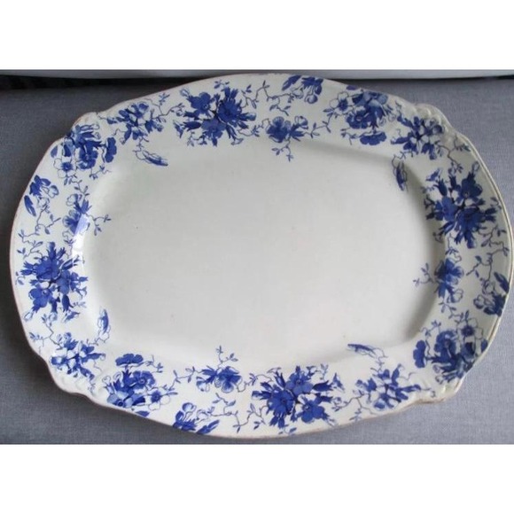 Antique VTG Ridgways Kendal Serving Platter Blue Transferware Cottage Ironstone‎ - Picture 1 of 5